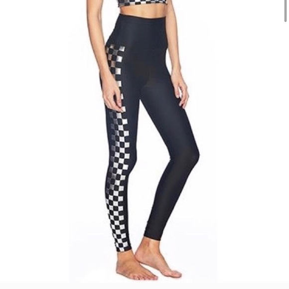 Beach Riot Pants - Beach Riot Jade Metallic Check Leggings